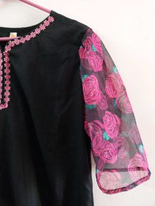 Elegant Black Floral Print Suit