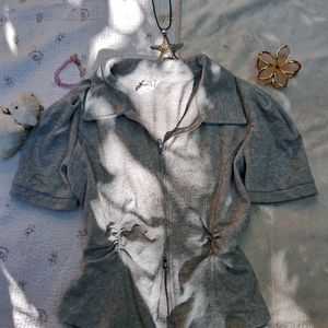 Savana Gray Zip-Up Top