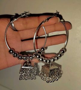Silver Jhumka Hoop Earrings