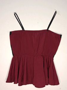 Burgundy &amp; Black Peplum Tank Top