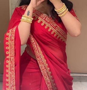 Red & Gold Embroidered Saree