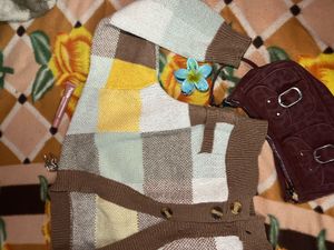 Brown Checkered Knit Cardigan