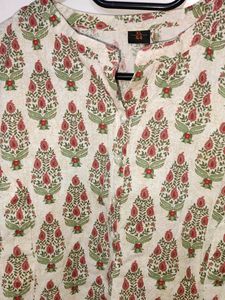 Unused Casual Khadi Cotton Collar Printed Short Kurta