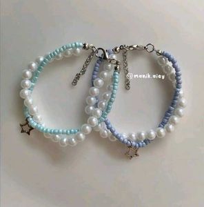Pearl & Seed Bead Bracelet Set For Pair
