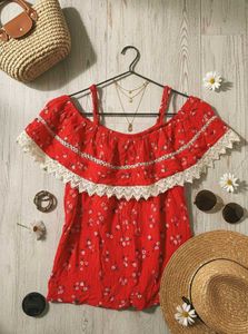 Red Floral Off-Shoulder Top