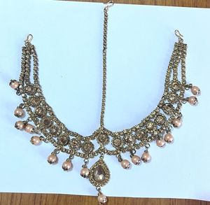 Gold Tone Matha Patti with Delicate Pearl Drops