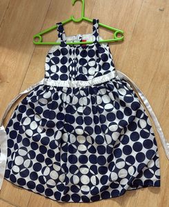 Navy Blue And White Polka Print Frock