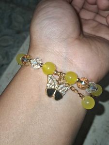 Yellow And White Butterfly Charm Bracelet