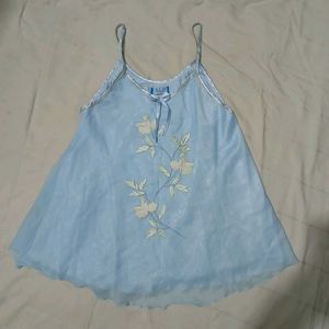 Babydoll Babyblue Coquettecore Satin Top Women