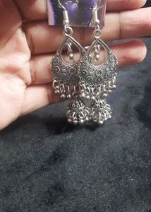 Boho Silver Jhumka Earrings,used