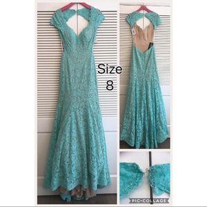 La Femme Aqua Lace Gown