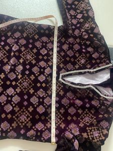 Velvet Kurti With Diamond Lace On Neck