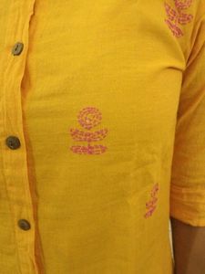 Yellow Embroidered Button-Down Kurti