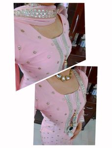 Women Pink Festive Zardozi Mirror Work Skirt Suit