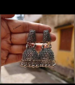 Oxidized Silver Jhumkas