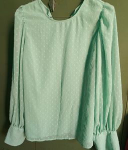 Plain Swiss Polka Dot Long Sleeves Top
