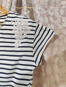B&amp;W Striped Tee with Lace Detail