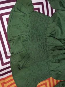 Olive Green Smocked Crop Top For Girls