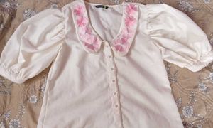 White Collar Puff Sleeves Casual Top/Shirt