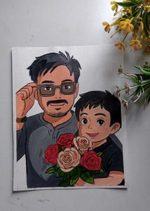 Custom Father &amp; Son Portrait Aclyric Painting