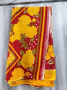 Saree In Bright Yellow Red