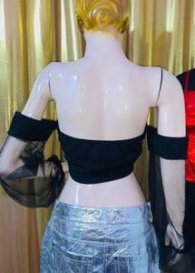 Black Lace-Up Crop Top