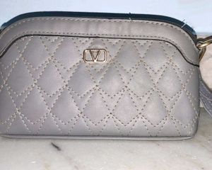 Grey Quilted Clutch with Strap