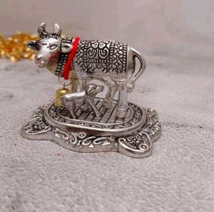 Antique Silver Cow &amp; Calf Statue