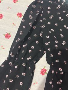 Floral Print Black Dress