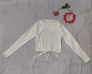 White Long Sleeve Tie Back Top(Bust-30/32)