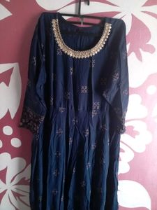 Pure Cotton Full Gown Navy Blue Kurti