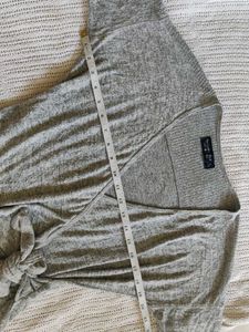 Gray Wrap-Front Long Sleeve Top