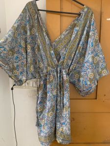 Boho Chic Blue Floral Kaftan Dress