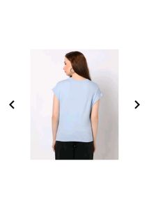 Women&#39;s Light Blue Solid Cap Sleeve Cotton T-Shirt