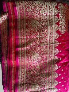 Pink Banarasi Saree with Blouse stiched