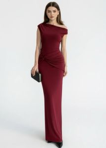 Burgundy One-Shoulder Maxi Dress - size L