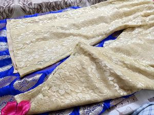 Blue Brocade Suit With Golden Plazzo