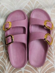 Pink Double Buckle Slides 2 Inch Heels