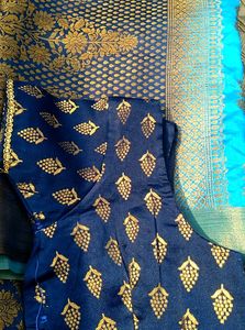 Elegant Blue &amp; Gold Saree