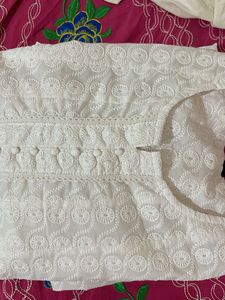 New White Embroidered Kurti