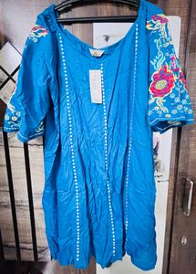 Blue Embroidered Tunic Top