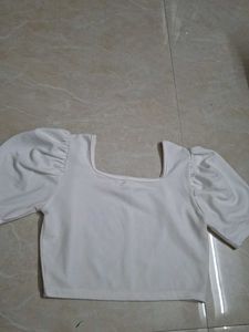 White Puff Sleeve Crop Top