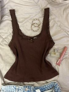 Brown Lace Trim Cami Top