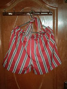 Striped Shorts With Cloth Belt
