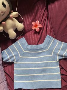 Cute Blue Striped Crop Top