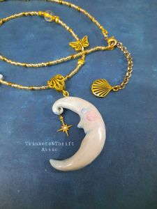 Venetian Carnival Theme Moon Charm Necklace