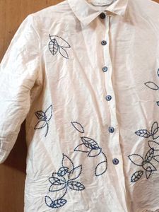 Blue Leaf Embroidered Shirt
