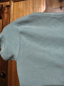 Teal Button-Up Crop Top