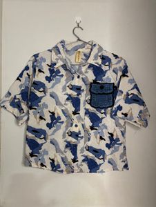 Blue Camo Crochet Pocket Shirt