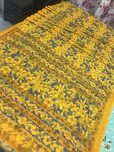 Floral Yellow Classy Chiffon Saree